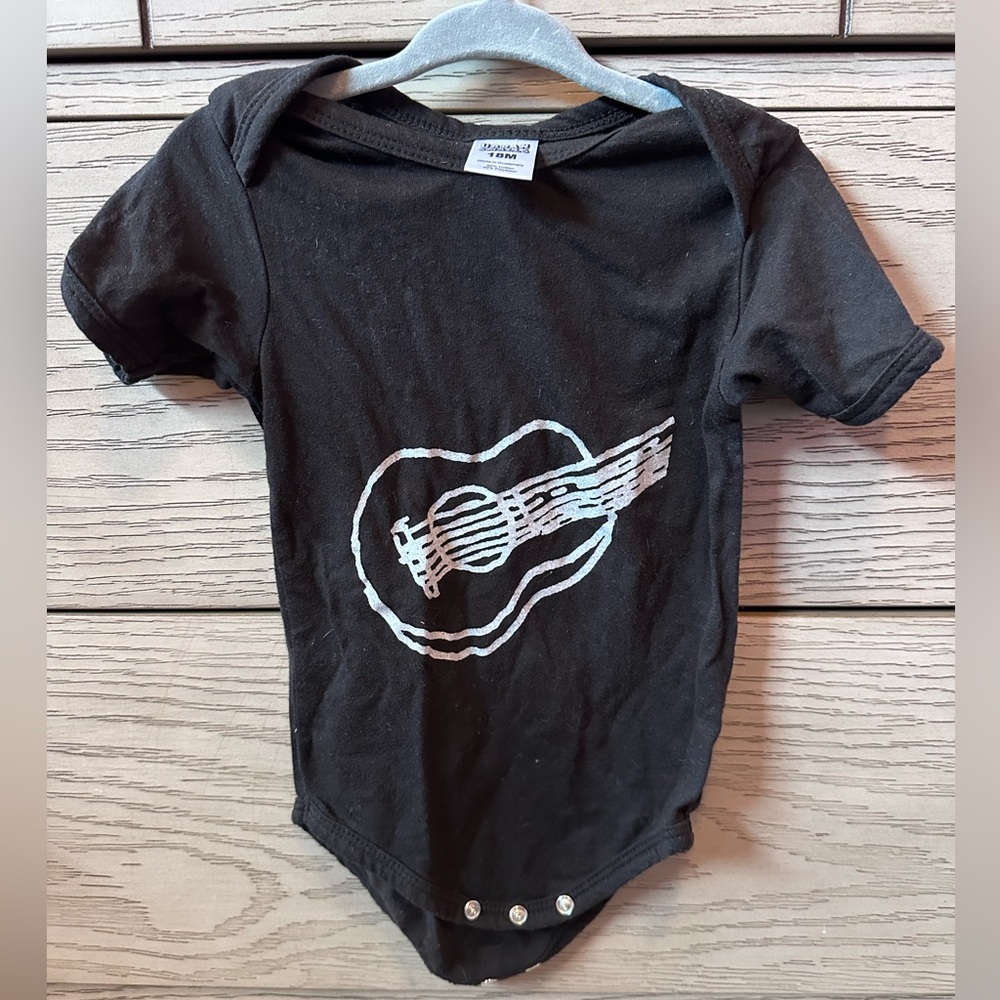 Black Guitar Print Kids One Piece
